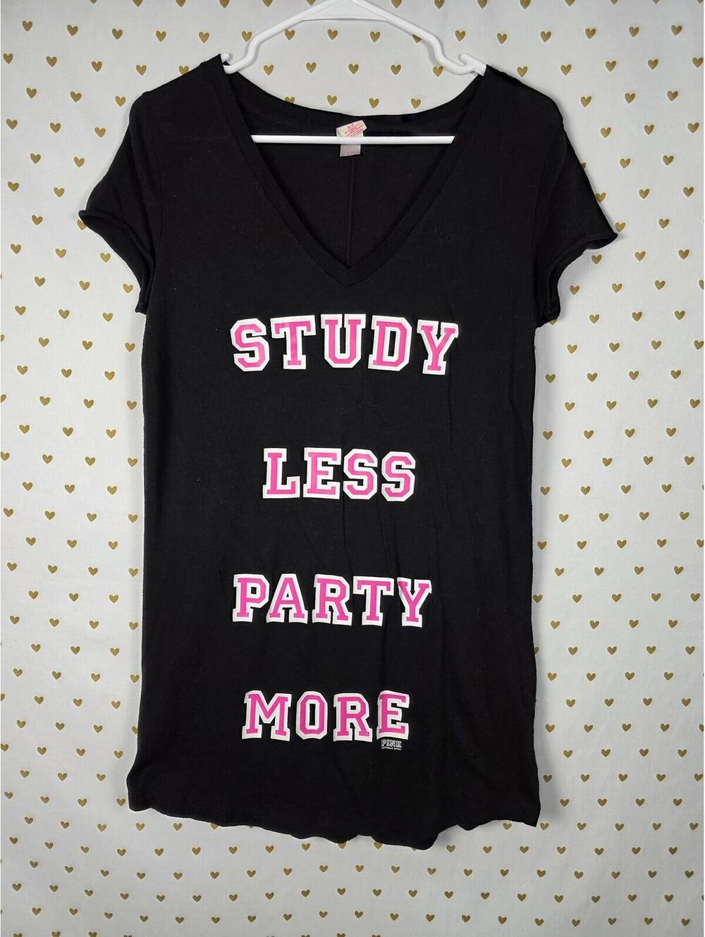 Victorias Secret PINK STUDY LESS PARTY MORE Small Vintage Nightgown Sleep Dress